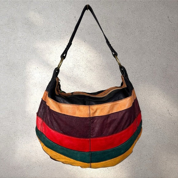 Lucky Brand Handbags - Vtg Y2K LUCKY BRAND Ugly Betty Colorful Leather Patchwork Hobo Shoulder Bag